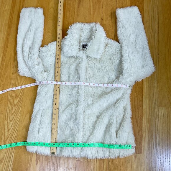 Faux Fur Jacket Fuzzy Cream Pockets & Collar Black Rivet (L) - Picture 10 of 10